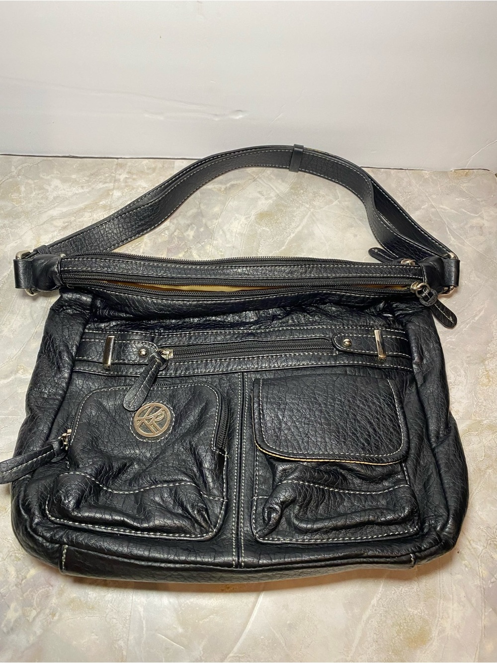 Vintage 2000s Rosetti Black Pebbled Faux Leather Shoulder Bag Multi-Pocket